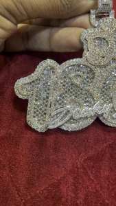 Colgante personalizado con logo y letra inicial, con incrustaciones de diamantes, pasa la prueba del diamante, plata 925, estilo hip hop, con letras y números, para hombre. - Product Image 4