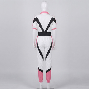 Conjunto de mono deportivo de bloques de color para mujer, de manga corta, con capucha, transpirable, de lona, de largo completo y ajuste ceñido. - Product Image 3