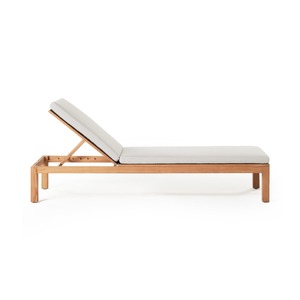 Chaise longue en teck moderne avec coussin en tissu et dossier inclinable, mobilier de patio extérieur au design minimaliste - Product Image 2