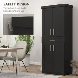 Modern <b>Freestanding</b> Pantry Cabinet for <b>Kitchen</b> Adjustable Black Metal and Wood with Doors Drawer Home Furniture - Product Image 6