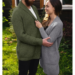<b>Men's</b> Olive Green Knitted <b>Cardigan</b> Sweater <b>Shawl</b> <b>Collar</b> Long Sleeve Solid Color With Pockets Autumn Wear - Product Image 6