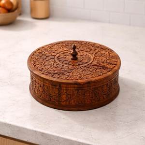 หม้อไม้แกะสลักด้วยมือพร้อมฝาปิด: กล่องใส่อาหารสำหรับเสิร์ฟในครัว - Product Image 3
