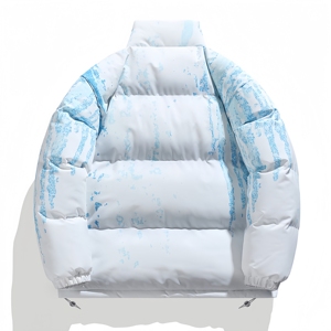 Veste matelassée unisexe blanche unie, col montant, fermeture éclair, coupe-vent, vêtement d'hiver décontracté, rembourrage standard en fibres de polyester - Product Image 4