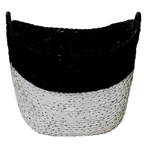 Panier en jacinthe d'eau blanc et noir avec poignée en forme d'anneau, panier de rangement fait main, vente en gros, écologique, fabriqué au Vietnam - Product Image 1