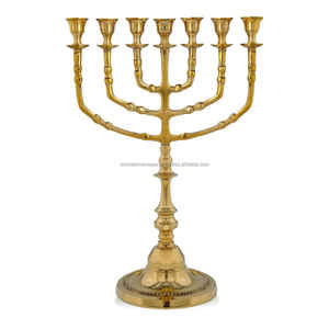 Portavelas de latón antiguo y aluminio 9 Menorah Wonder Overseas decorativo religioso hogar Decoración de Navidad - Product Image 2