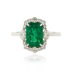 New Luxury Gemstone Zambian Emerald & Diamond 18K Real White Gold <b>Statement</b> <b>Ring</b> High End Customized Wedding Jewelry - Product Image 1