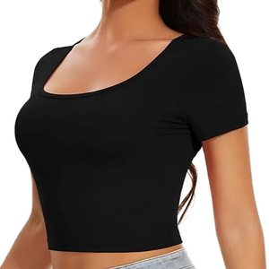 Camiseta Corta de Algodón Tejido para Mujer al por Mayor, Elegante Top Casual de Verano de Manga Corta, Moda Urbana para Damas, Logotipo Personalizado - Product Image 1