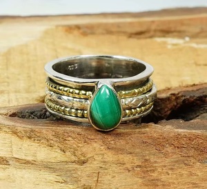 Green Malachite Gemstone <b>Spinner</b> <b>Ring</b> Pure 925 Sterling Silver Pear Cut Meditation Stress Relief <b>Ring</b> Custom Handmade Jewelry - Product Image 4