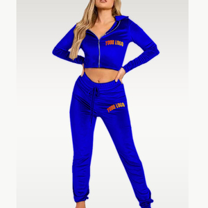 Conjunto Deportivo de Dos Piezas para Mujer, Azul, Sexy, con Bordado de Encaje, Tela de Felpa, Estilo Jogging con Cierre - Product Image 5