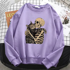 Sudaderas con Capucha para Mujer, Estilo Vintage, Profesional, de Alta Calidad, con Diseño Retro de Calavera y Gato, Sudadera Cálida de Forro Polar, Cuello Redondo Suave - Product Image 4