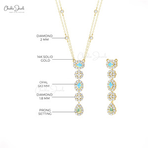 Natural 1.16 Ct Round Cut Diamond Lariat <b>Necklace</b> with Ethiopian <b>Opal</b> Station Drop <b>Necklace</b> 14k Solid Gold Hallmarked <b>Necklace</b> - Product Image 6