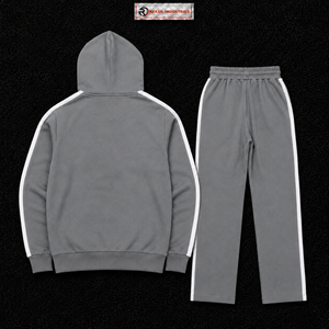 Conjunto Deportivo Gris para Hombre, Sudadera con Capucha y Logotipo Personalizado, Pantalones Deportivos con Franja Lateral Blanca, Ropa Deportiva Informal para Gimnasio, en Oferta - Product Image 6