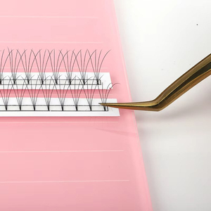 Pink Acrylic Eyelash Tile with Lines Printed Lash Extension Palette <b>Holder</b> Cute Lash Strip Board Organizer with Gold Tweezers - Product Image 2