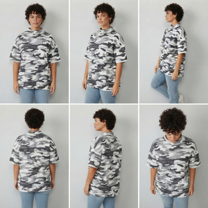 T-shirt à col haut imprimé camouflage pour femme, style streetwear oversize, épaules tombantes, coupe ample, tee-shirt de sport pour femme - Product Image 5