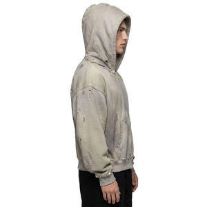 Sweat à capuche pour homme de haute qualité, vintage, avec strass, fermeture éclair, poches, respirant, séchage rapide, en coton French Terry, effet délavé soleil et vieilli - Product Image 2