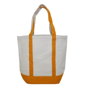 Bolsa de Compras de Tela Gruesa de 20 Oz, Combinación Blanca y Naranja, Asa Larga, Resistente y Duradera, Bolsa de Lona - Product Image 1