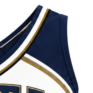 Haut court de cheerleading bleu marine et blanc doré pour femme, sans manches, col en V, pour performance athlétique, uniforme d'équipe de cheerleading, compétition - Product Image 3