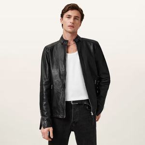 Chaqueta de Cuero Genuino para Hombre, con Cuello Alto, Cierre de Cremallera, Impermeable, con Logotipo, Corte Regular, para Invierno - Product Image 1