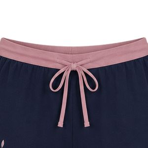 Pink And Navy Women Two Piece Shorts Set Square Neck Button <b>Top</b> Contrast Trim Embroidery Casual Summer Cotton Lounge Wear Outfit - Product Image 6
