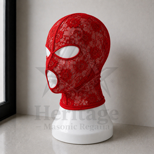HMR Premium Floral Lace Full Face Balaclava Mask <b>Red</b> Mesh <b>Hood</b> for Fashion, <b>Cosplay</b>, Clubwear, Bondage & Fetish Styling - Product Image 3