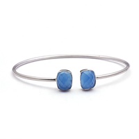 Bracelet jonc élégant en laiton plaqué argent avec pierre précieuse Rutile Doré, forme rectangulaire classique, fait main, fin, EL JOYERO, pour femme, style hindou