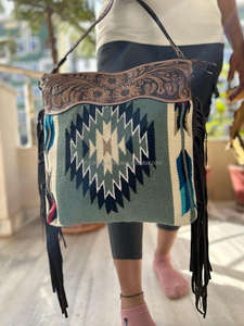 New Arrival Hand Tooled Fringe Handbag Aztec Saddle Blanket Sling Bag Bohemian Unique Design Stylish High Quality Bags for Women - Product Image 2