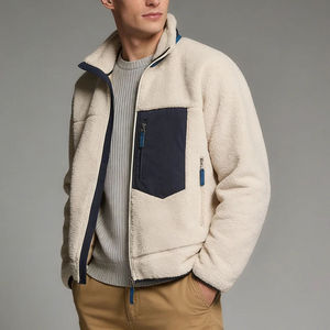 Veste à capuche en polaire sherpa unie pour homme, col montant, fermeture éclair, logo personnalisé brodé, vêtements d'extérieur d'hiver - Product Image 5