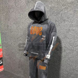 Ensemble sweat-shirt et pantalon de survêtement évasé de haute qualité avec logo personnalisé, effet délavé et broderie - Product Image 1