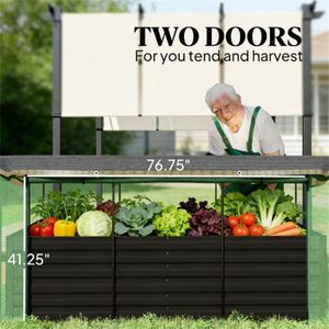 Jardinière surélevée gris foncé pour pot de fleurs, avec filet de jardinage - Product Image 2