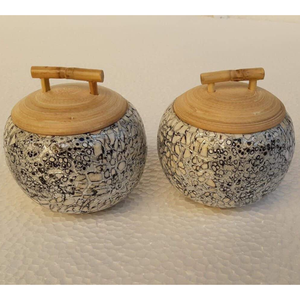 Eco Bamboo <b>Jar</b> with Mother of Pearl Shell Decoration Handmade Storage Canister for Luxury Interior Design - Product Image 1