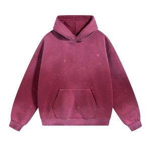 Hoodie coupe-vent personnalisé en polyester/coton de haute qualité, effet délavé, avec logo frontal, couleur unie, pour homme et femme, OEM - Product Image 1