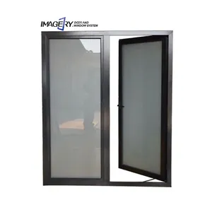 Diskon besar rumah pintu ayun abu-abu gelap aluminium casement keamanan ganda daun tunggal utama untuk eksterior