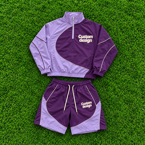Ensemble court unisexe Rexfit Sports léger en nylon avec demi-zip, col montant, pull à cordon et short – Style streetwear deux pièces - Product Image 3
