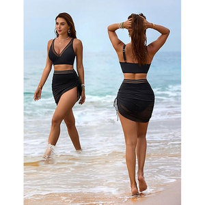 Traje de Baño sin Mangas de Alta Calidad para Mujer, con Cintura Elástica, Elegante, con Pliegues de Malla, Ropa de Playa - Product Image 3