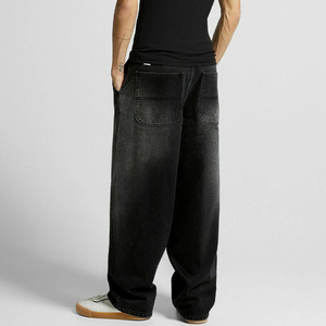 Jean en denim déchiré taille mi-haute coupe droite ample et large pour homme, style streetwear décontracté, en coton de haute qualité - Product Image 2