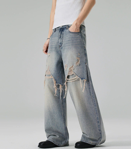 Custom <b>Mens</b> 100% Cotton Straight Denim Pants Vintage Stone Wash Relaxed Regular Fit Heavy Duty <b>Trousers</b> Wholesale Supplier - Product Image 4