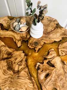 Golden Canyon <b>Epoxy</b> <b>Coffee</b> <b>Table</b> – Handcrafted Live Edge Olive Wood River <b>Table</b> Irregular Live Edge Wood <b>Epoxy</b> Side <b>Table</b> - Product Image 4