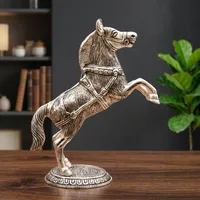 Figurine de cheval sauteur en aluminium avec boîte en bois, design équestre pour table, bureau, salon, collectionneurs et décoration de maison de luxe