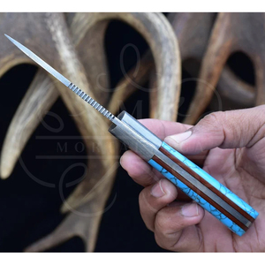 Couteau de chasse artisanal en acier Damas avec manche en résine turquoise bleue, lame fixe pleine longueur, couteau de camping d'extérieur - Product Image 5