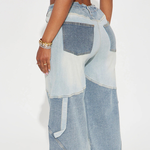 Jean en denim pour femme de haute qualité, coupe droite décontractée, taille haute, délavage léger, 100 % coton, séchage rapide, respirant, idéal pour l'hiver - Product Image 2