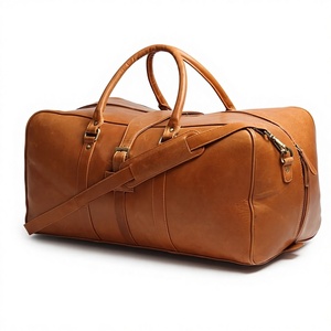 Men's Luxury Casual Weekender Tan Genuine <b>Leather</b> <b>Duffle</b> <b>Bag</b> Polyester Zipper Water Resistant Eco-Friendly Large Capacity - Product Image 2