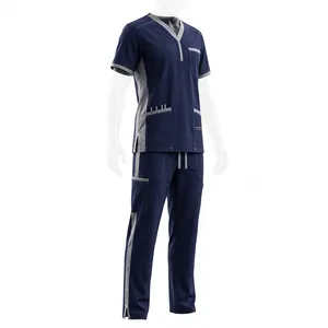 Conjunto de Uniforme Médico Unisex Azul Oscuro, Camiseta de Manga Corta con Bolsillos, Pantalones con Cordón Ajustable, Transpirable, 100% Poliéster, AMKOOR ENTERPRISES Needle - Product Image 3