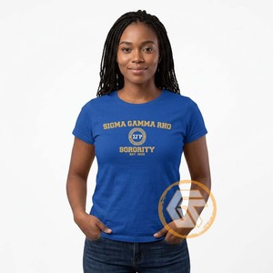 T-shirt de sororité pour femmes GREEK TREASURES Sigma Gamma Rho en jersey 100 % coton, col rond, brodé, respirant, vente en gros - Product Image 2