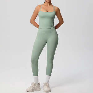 Conjunto de Top de Yoga para Mujer, Traje de Gimnasio, Top Deportivo sin Mangas, Espalda Cruzada, Secado Rápido, Transpirable y Elástico - Product Image 2