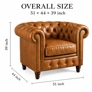 Fauteuil Chesterfield élégant en cuir marron de style Mid-Century Modern avec garniture cloutée, fauteuil d'appoint de luxe écologique pour chambre et appartement - Product Image 2