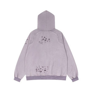 Sudadera con capucha de moda con hombros caídos, corte holgado y corto, estilo oversize, con efecto desgastado, textura gofrada, de algodón de alto gramaje 600 g/m², con lavado ácido y cierre de cremallera - Product Image 2