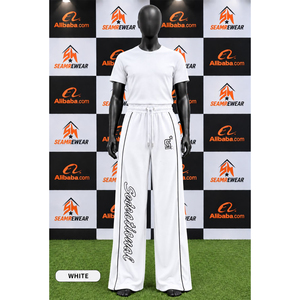 <b>Men's</b> <b>White</b> Sweatpants With Blue Side Stripes Elastic Waist Drawstring Casual Sport <b>Pants</b> - Product Image 6
