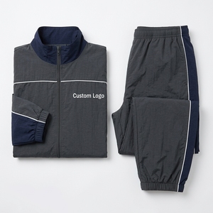 <b>Men</b> Grey Blue Printed Stand Sporty Nylon <b>Track</b> <b>Jacket</b> Pants Set Lightweight Windbreaker Zip Retro Sportswear Tracksuit For <b>Men</b> - Product Image 3