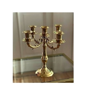 5 Arms Metal Candelabra With Gold Plating Finishing Round Base Elegant Design Top Quality for Home & Wedding Decoration - Product Image 1