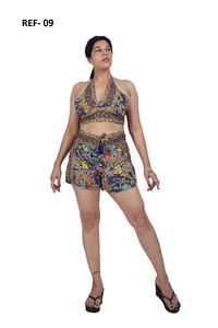 Women's Polyester Printed V neck Floral <b>Top</b> and Short Set Manufacturer - Product Image 3